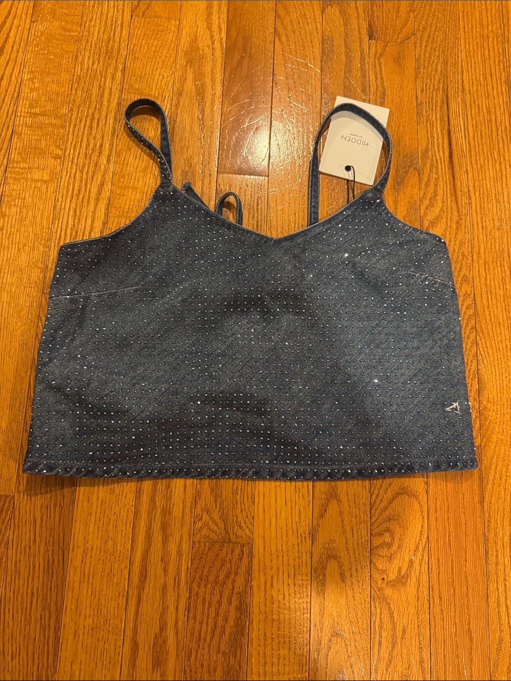 BEAUTIFUL 💎 Rhinestone Denim Crop Cami - Blue